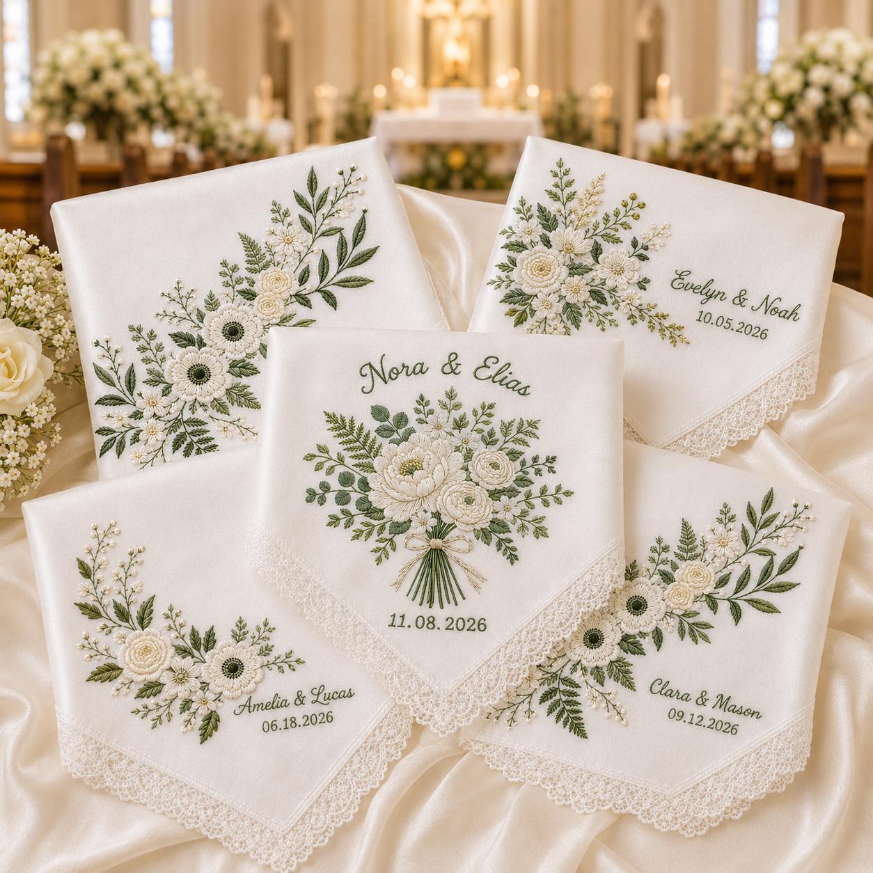 Embroidered Wedding Handkerchief, Bridal Gift, Personalized with Name, Custom Floral Hankie for Bride - photo 2