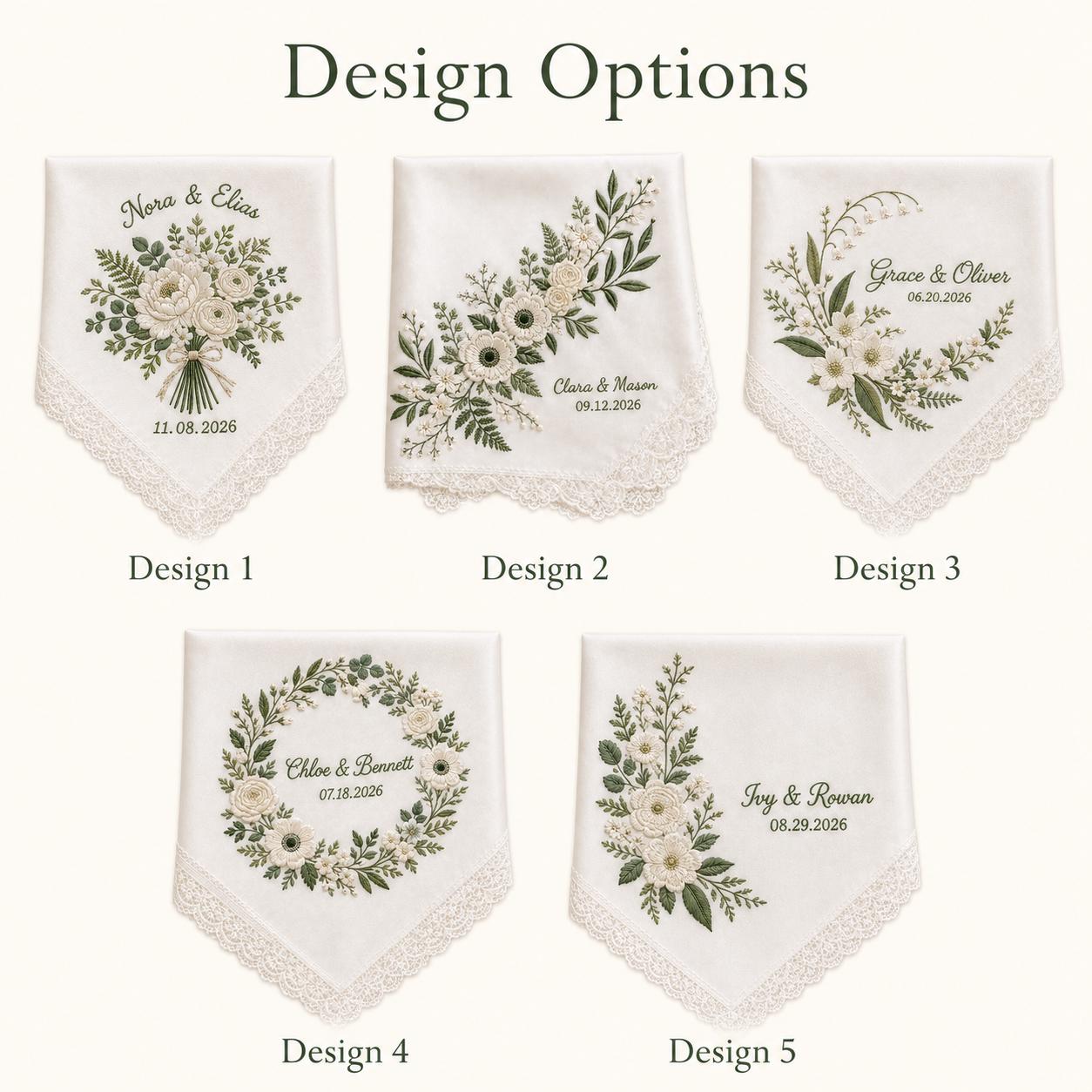 Embroidered Wedding Handkerchief, Bridal Gift, Personalized with Name, Custom Floral Hankie for Bride - photo 3