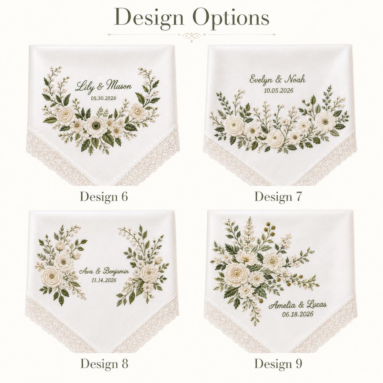 Embroidered Wedding Handkerchief, Bridal Gift, Personalized with Name, Custom Floral Hankie for Bride - photo 4