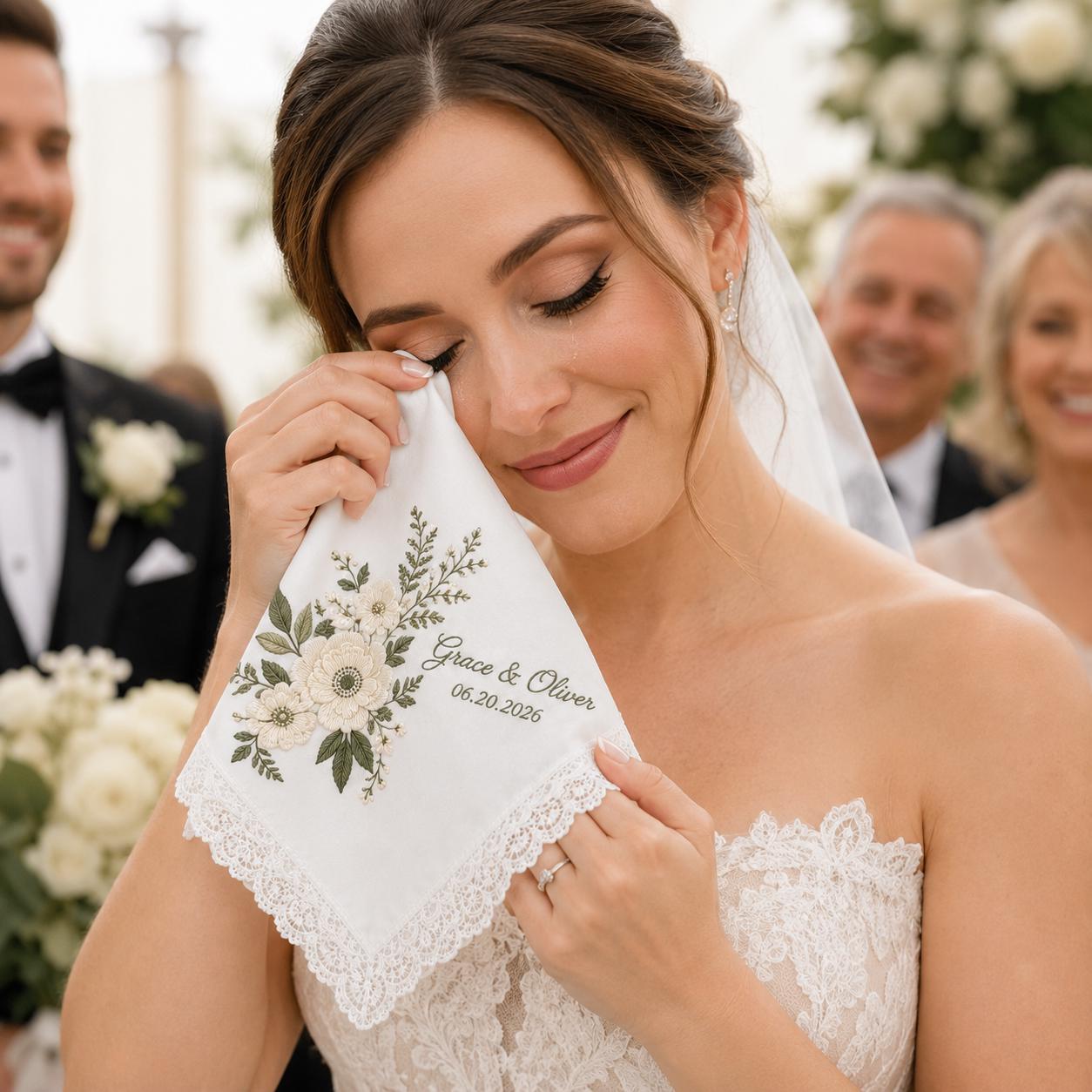 Embroidered Wedding Handkerchief, Bridal Gift, Personalized with Name, Custom Floral Hankie for Bride - photo 10