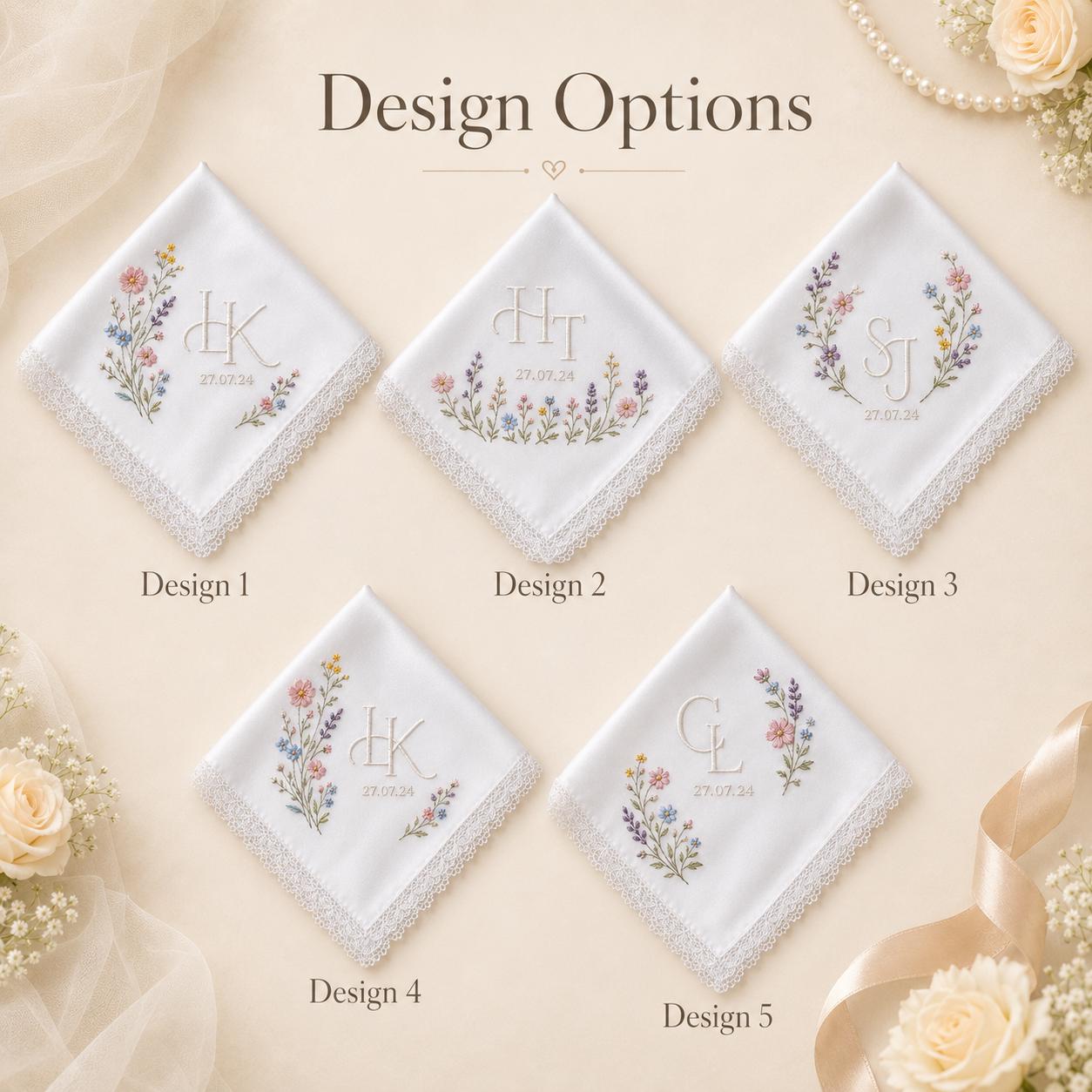 Personalized Floral Wedding Handkerchief, Embroidered Bridal Hanky, Custom Names Date Lace Keepsake Gift - photo 4