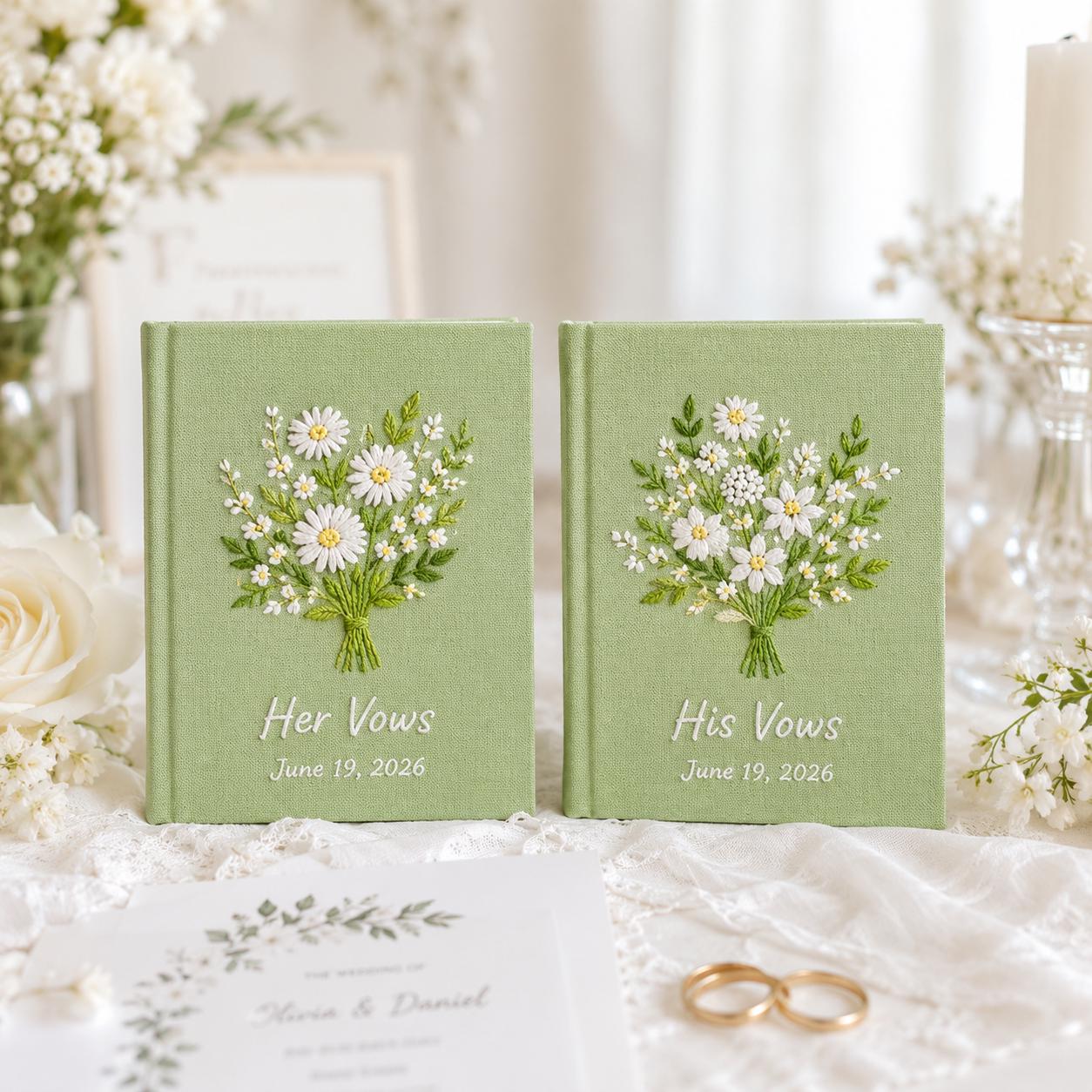 Personalized Hand Embroidered Vow Book Set – Custom Linen Flower Bouquet Notebook And Wedding Vow Books For Couple Ceremony Keepsake - photo 15