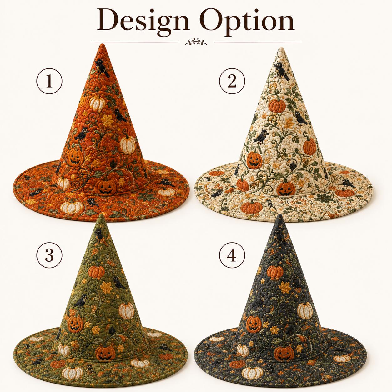 Quilted Witch Hat with Pumpkin Patch Decor and Handmade Fabric for Fall Table Centerpiece and Spooky Seasonal Halloween Decor - photo 3