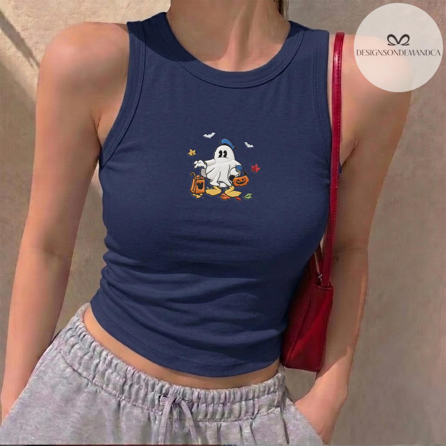 Embroidered Disney Characters Ghost Shirt with Mickey and Friends Fall Vibes – Coquette WDW Disneyland Lace Trim Tank Top Baby Tee - photo 5