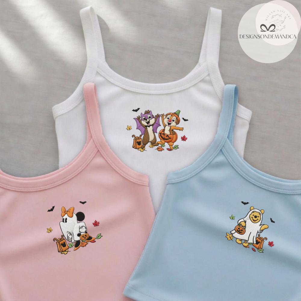 Embroidered Disney Characters Ghost Shirt with Mickey and Friends Fall Vibes – Coquette WDW Disneyland Lace Trim Tank Top Baby Tee - photo 7