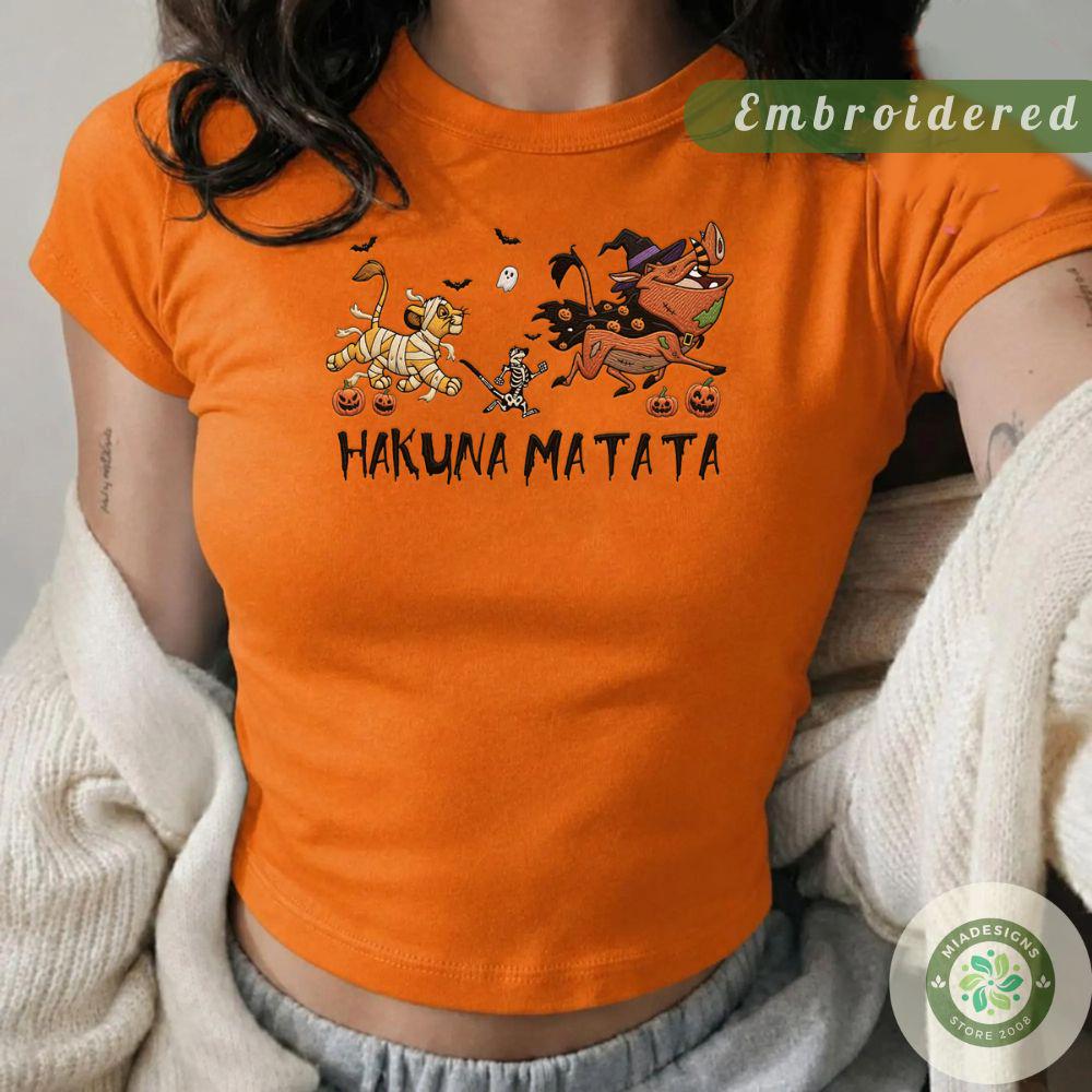 Embroidered Disney The Lion King Halloween T-Shirt Sweatshirt Hoodie with Simba Timon and Pumbaa – Hakuna Matata Lace Trim Tank Top - photo 3