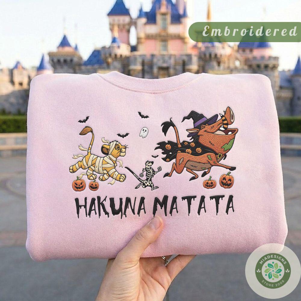 Embroidered Disney The Lion King Halloween T-Shirt Sweatshirt Hoodie with Simba Timon and Pumbaa – Hakuna Matata Lace Trim Tank Top - photo 4