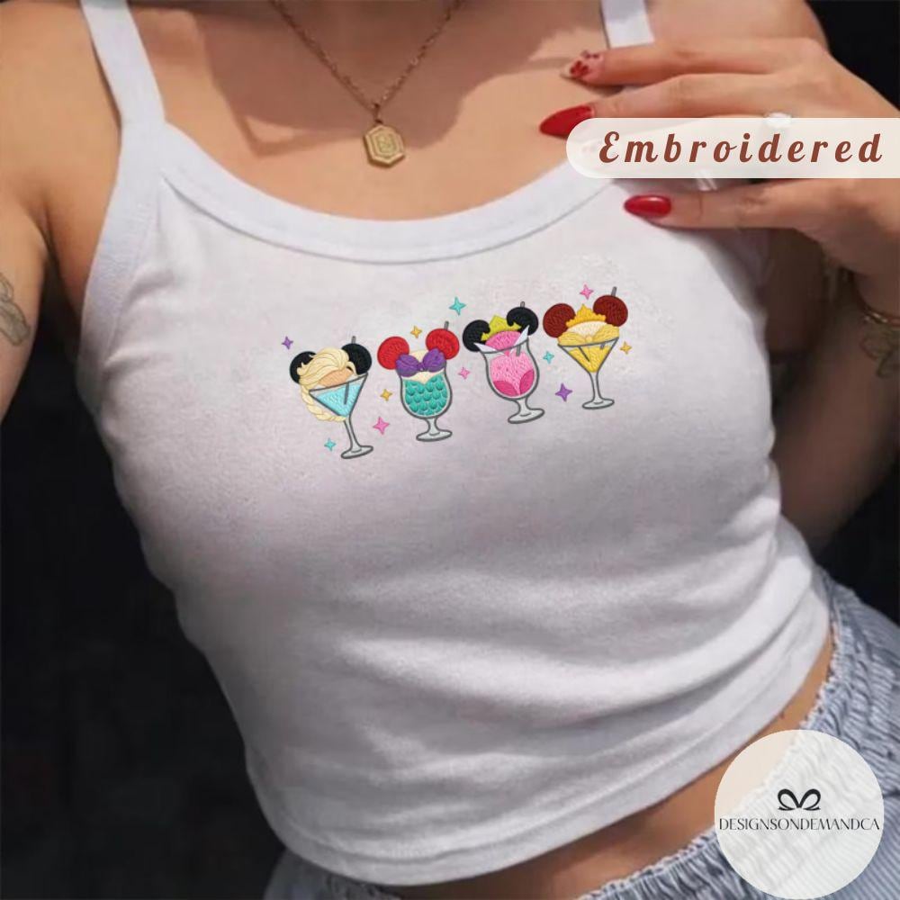 Embroidered Disney Princess Drinking Shirt for Epcot Drinking Team – WDW Disneyland Trip Lace Trim Tank Top Baby Tee