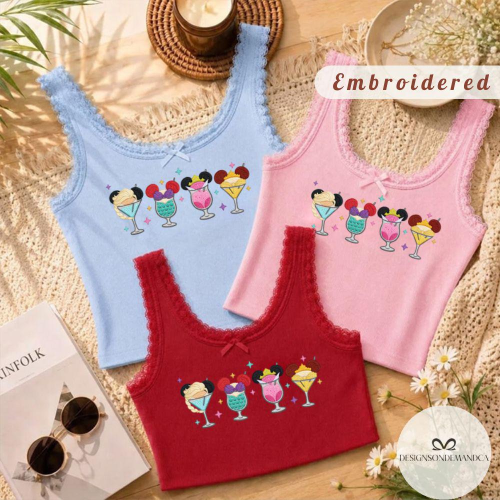 Embroidered Disney Princess Drinking Shirt for Epcot Drinking Team – WDW Disneyland Trip Lace Trim Tank Top Baby Tee - photo 4