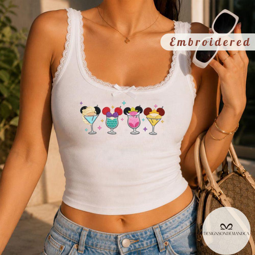 Embroidered Disney Princess Drinking Shirt for Epcot Drinking Team – WDW Disneyland Trip Lace Trim Tank Top Baby Tee - photo 5