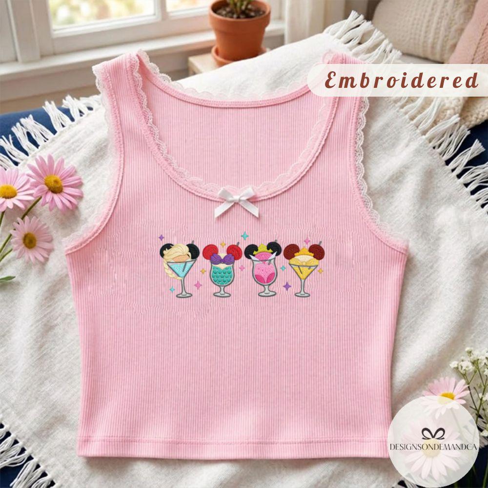 Embroidered Disney Princess Drinking Shirt for Epcot Drinking Team – WDW Disneyland Trip Lace Trim Tank Top Baby Tee - photo 6