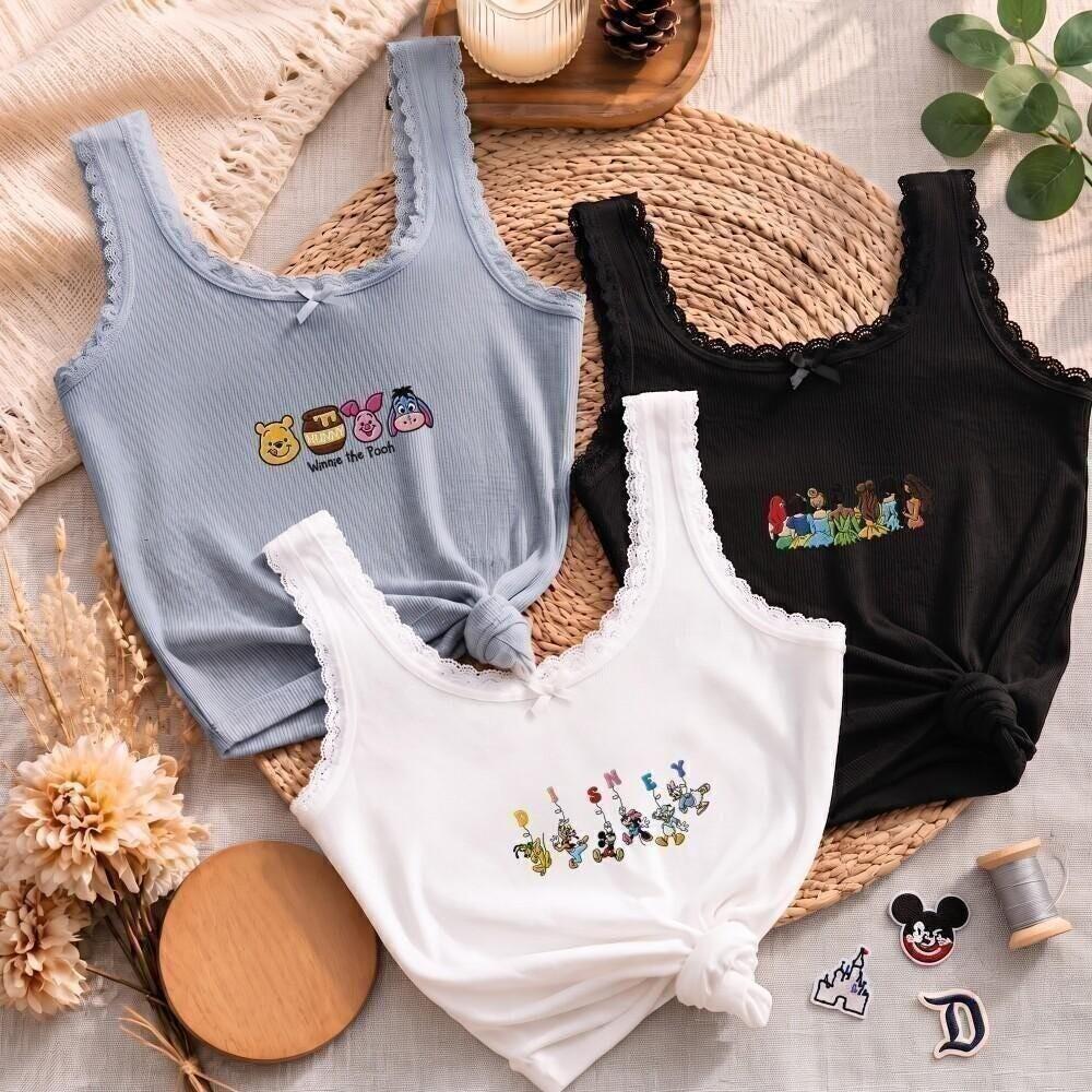 Embroidered Disney Toy Story Lace Trim Tank Top Cami with Cute Ribbed Trim – Magic Kingdom Outfit and Disneyland Trip Shirt for Women - photo 2