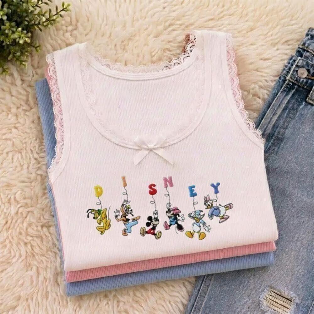 Embroidered Disney Mickey and Friends Lace Trim Tank Top with Toy Story Cami – Cute Ribbed Trim Magic Kingdom Outfit for Women - photo 8