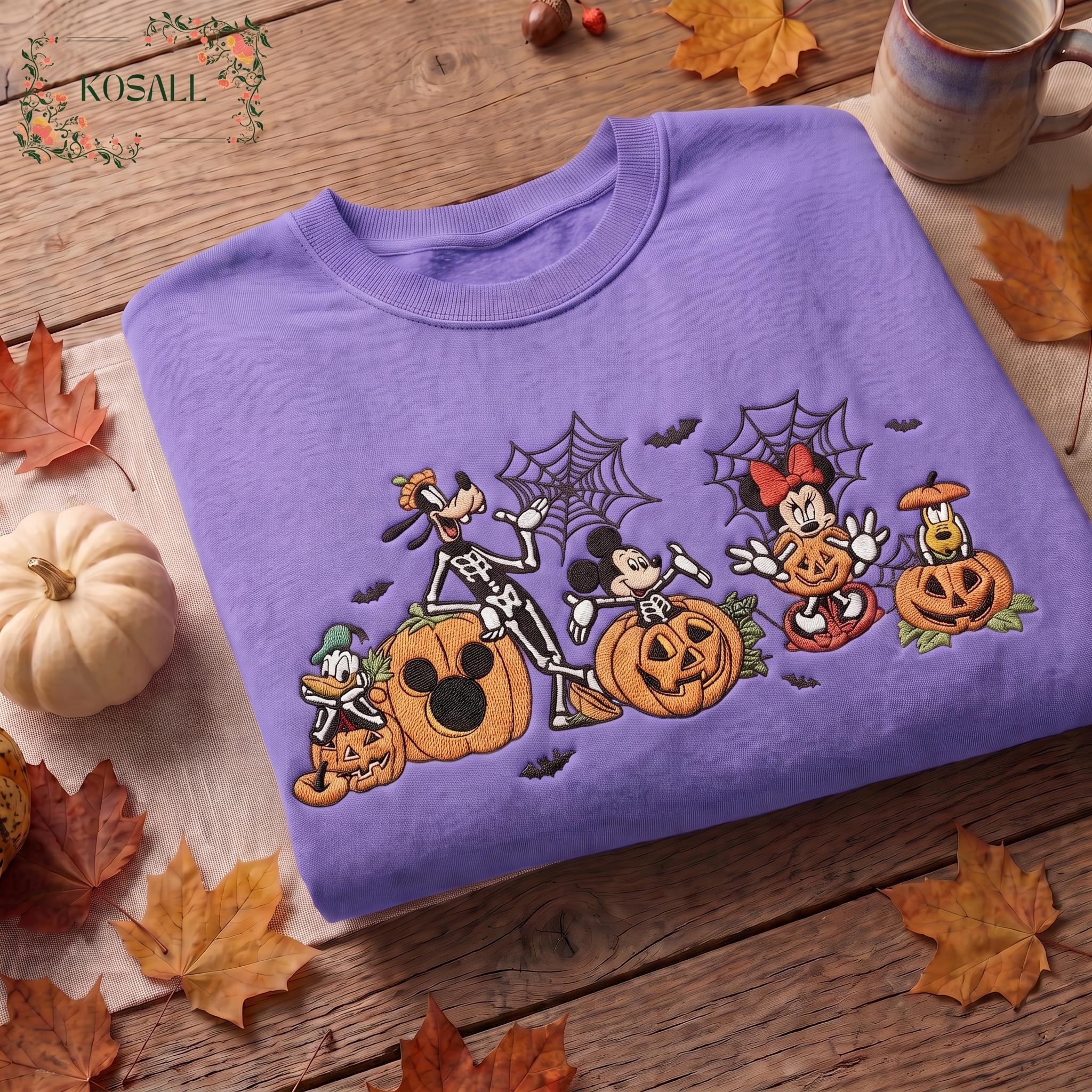 Embroidered Mickey and Friends Pumpkin Sweatshirt with Disneyland Fall Vibes – Disney Family Autumn Halloween Trip Tee Shirt - photo 2