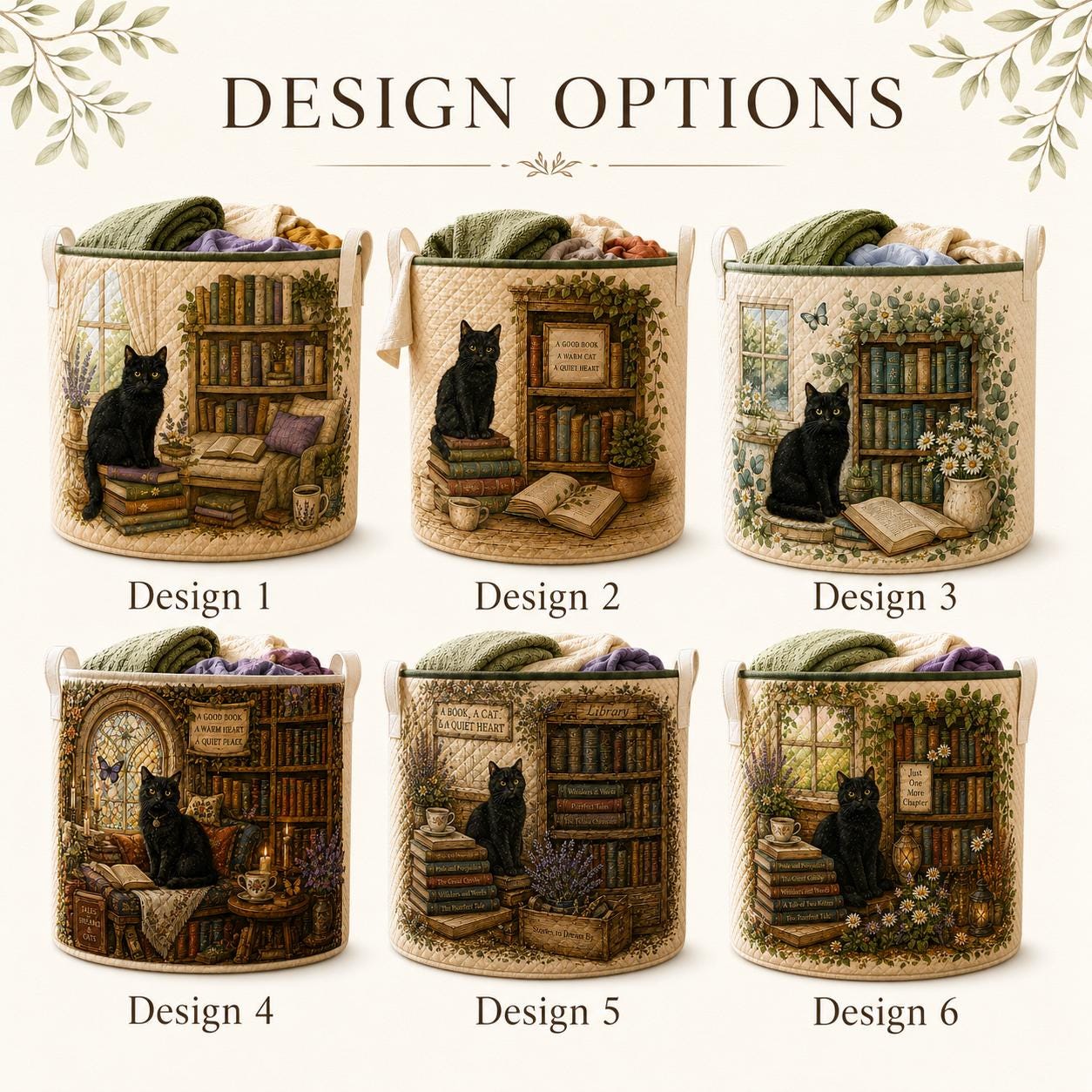 Cat Library Quilted Style Floral Laundry Basket And Storage Bin – Book Lover And Bookish Gifts For Reading Room - photo 4