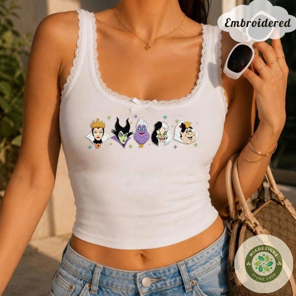 Embroidered Disney Villains Bad Witches Club T-Shirt Sweatshirt Hoodie with Maleficent Ursula and Cruella – Girls Trip Lace Trim Tank Top