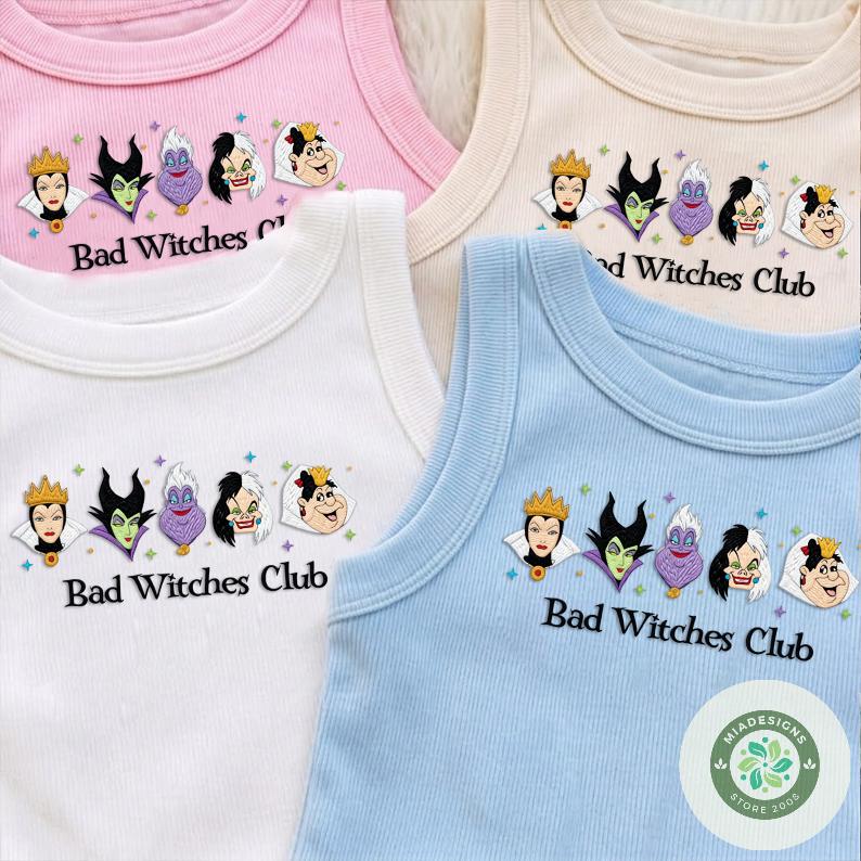 Embroidered Disney Villains Bad Witches Club T-Shirt Sweatshirt Hoodie with Maleficent Ursula and Cruella – Girls Trip Lace Trim Tank Top - photo 3