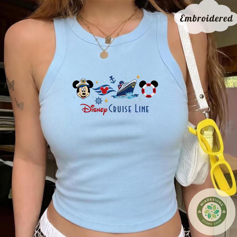 Embroidered Disney Cruise Line T-Shirt Crop Top Tank with Wish Dream Magic and Wonder – Mickey Cruise Family Lace Trim Tank Top