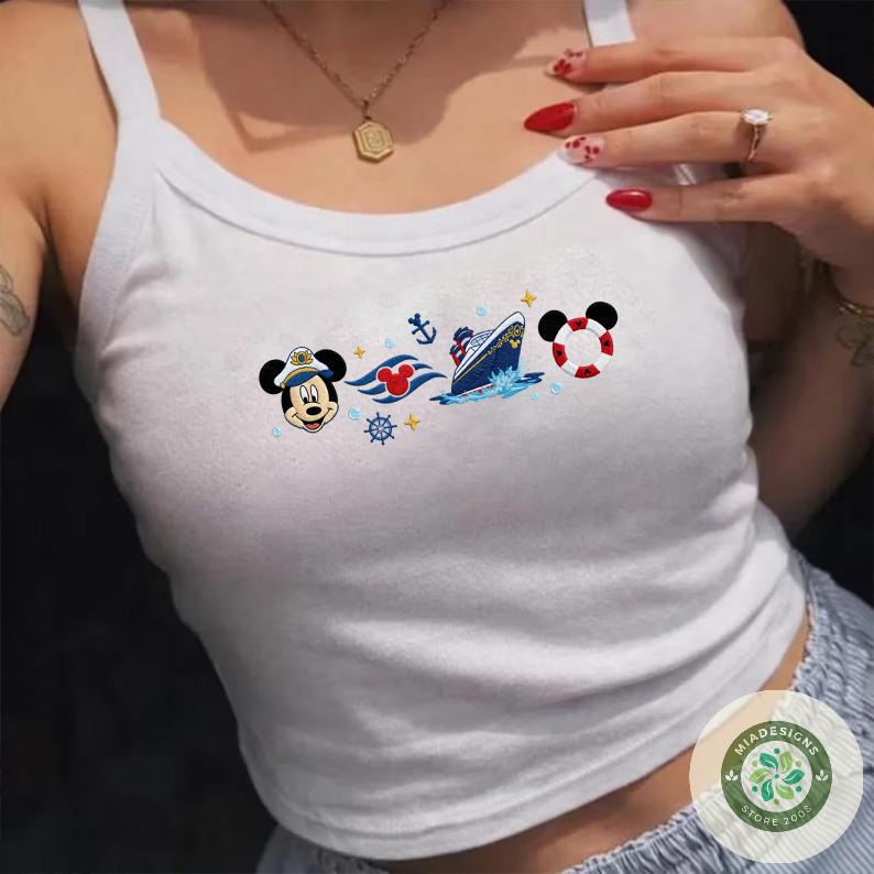 Embroidered Disney Cruise Line T-Shirt Crop Top Tank with Wish Dream Magic and Wonder – Mickey Cruise Family Lace Trim Tank Top - photo 2