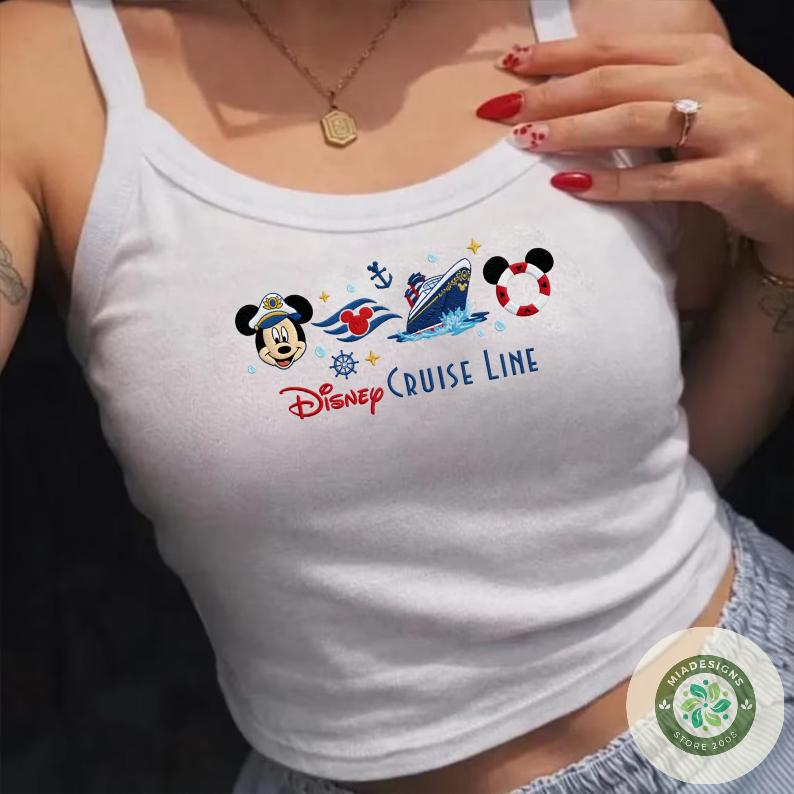 Embroidered Disney Cruise Line T-Shirt Crop Top Tank with Wish Dream Magic and Wonder – Mickey Cruise Family Lace Trim Tank Top - photo 4