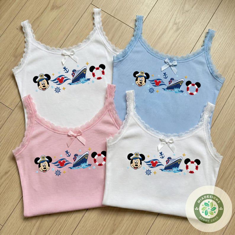 Embroidered Disney Cruise Line T-Shirt Crop Top Tank with Wish Dream Magic and Wonder – Mickey Cruise Family Lace Trim Tank Top - photo 5