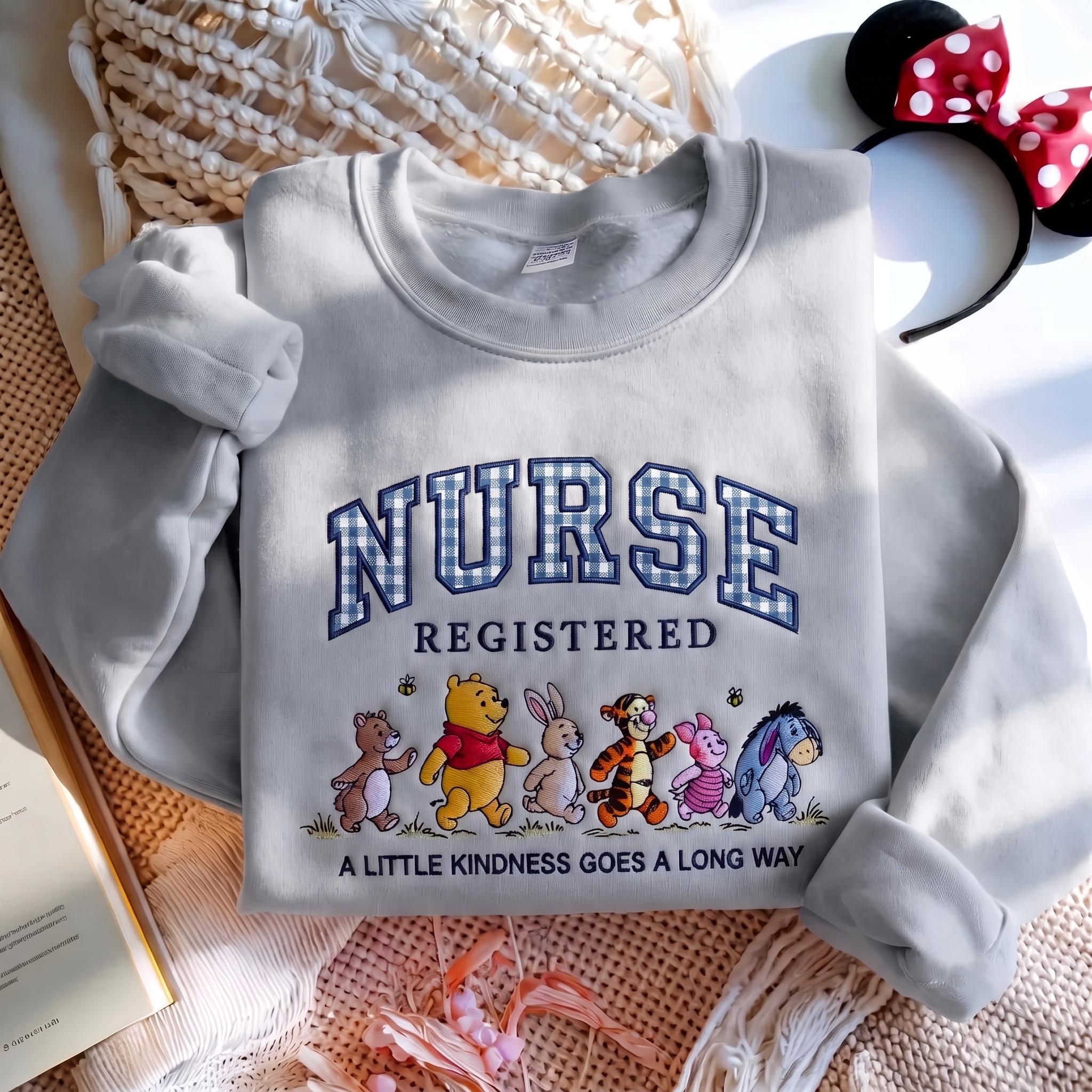 Winnie the Pooh Registered Nurse Embroidered Sweatshirt with Patch Letter – Disney Nursing School Shirt and Nurse Appreciation Gift - photo 3