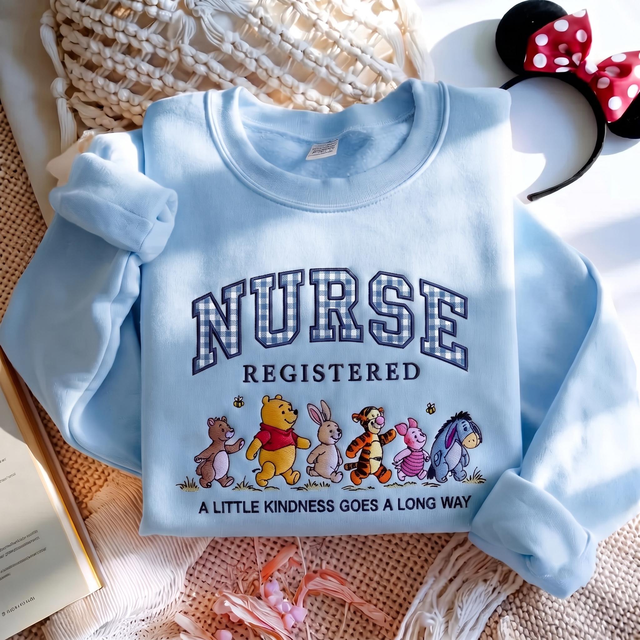 Winnie the Pooh Registered Nurse Embroidered Sweatshirt with Patch Letter – Disney Nursing School Shirt and Nurse Appreciation Gift - photo 4