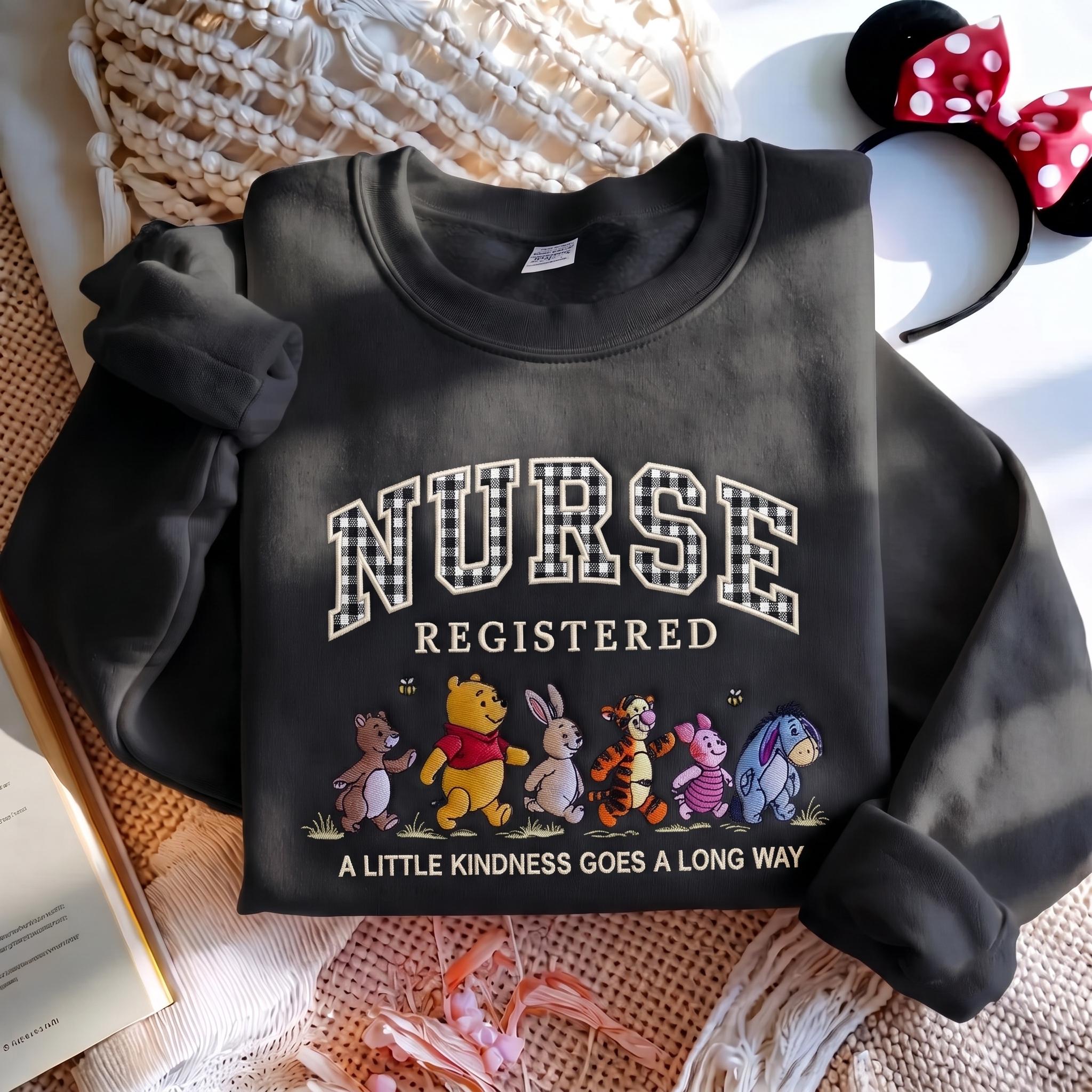 Winnie the Pooh Registered Nurse Embroidered Sweatshirt with Patch Letter – Disney Nursing School Shirt and Nurse Appreciation Gift - photo 5