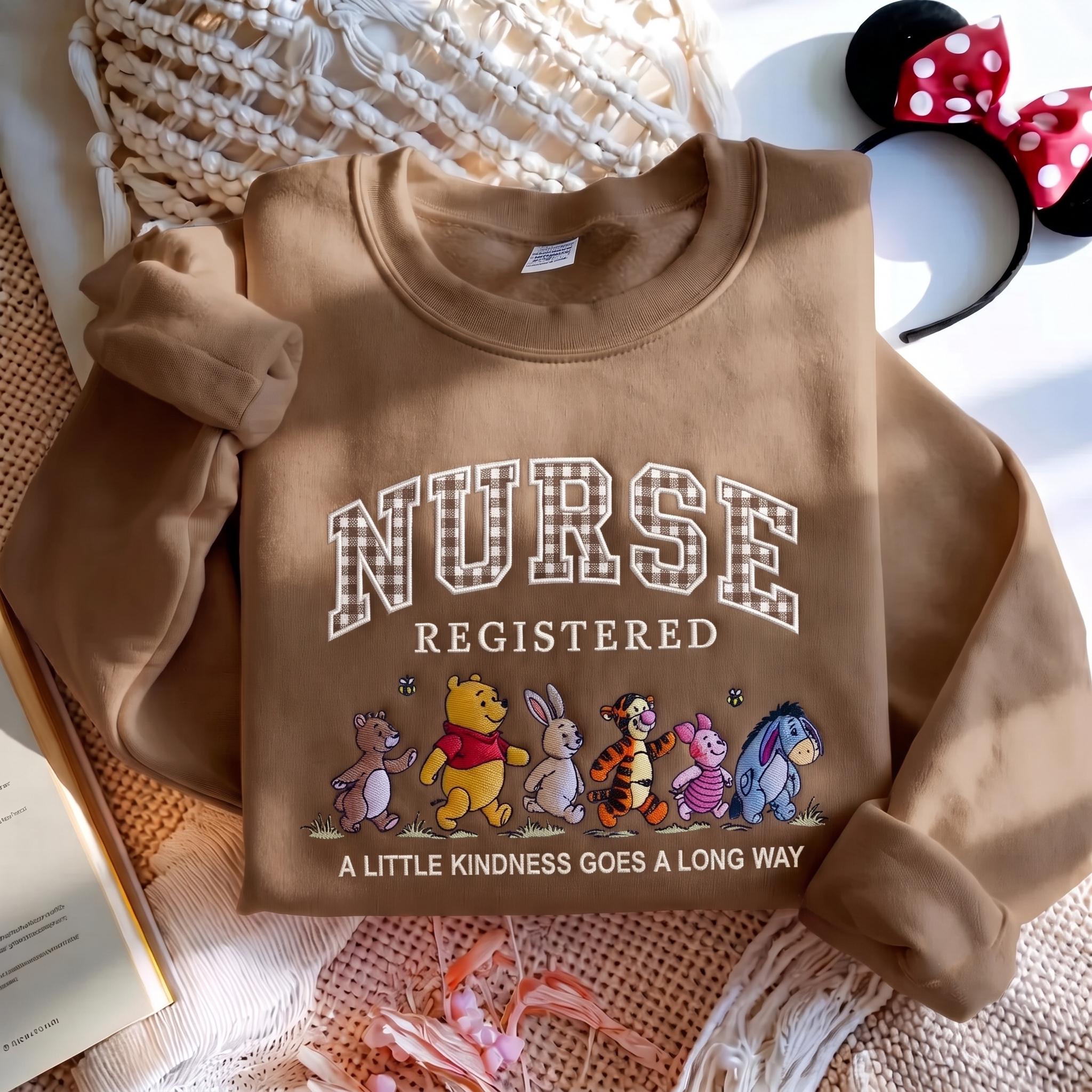 Winnie the Pooh Registered Nurse Embroidered Sweatshirt with Patch Letter – Disney Nursing School Shirt and Nurse Appreciation Gift - photo 6