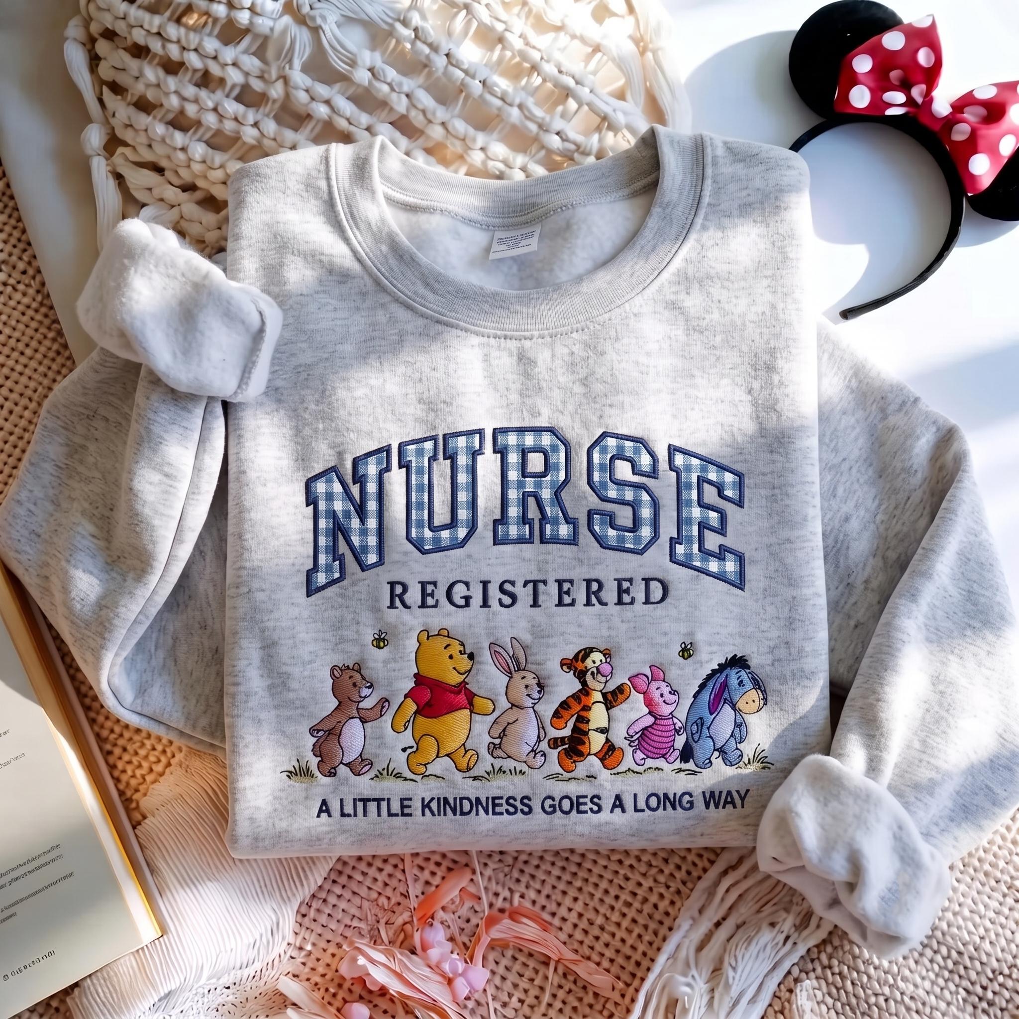 Winnie the Pooh Registered Nurse Embroidered Sweatshirt with Patch Letter – Disney Nursing School Shirt and Nurse Appreciation Gift - photo 7