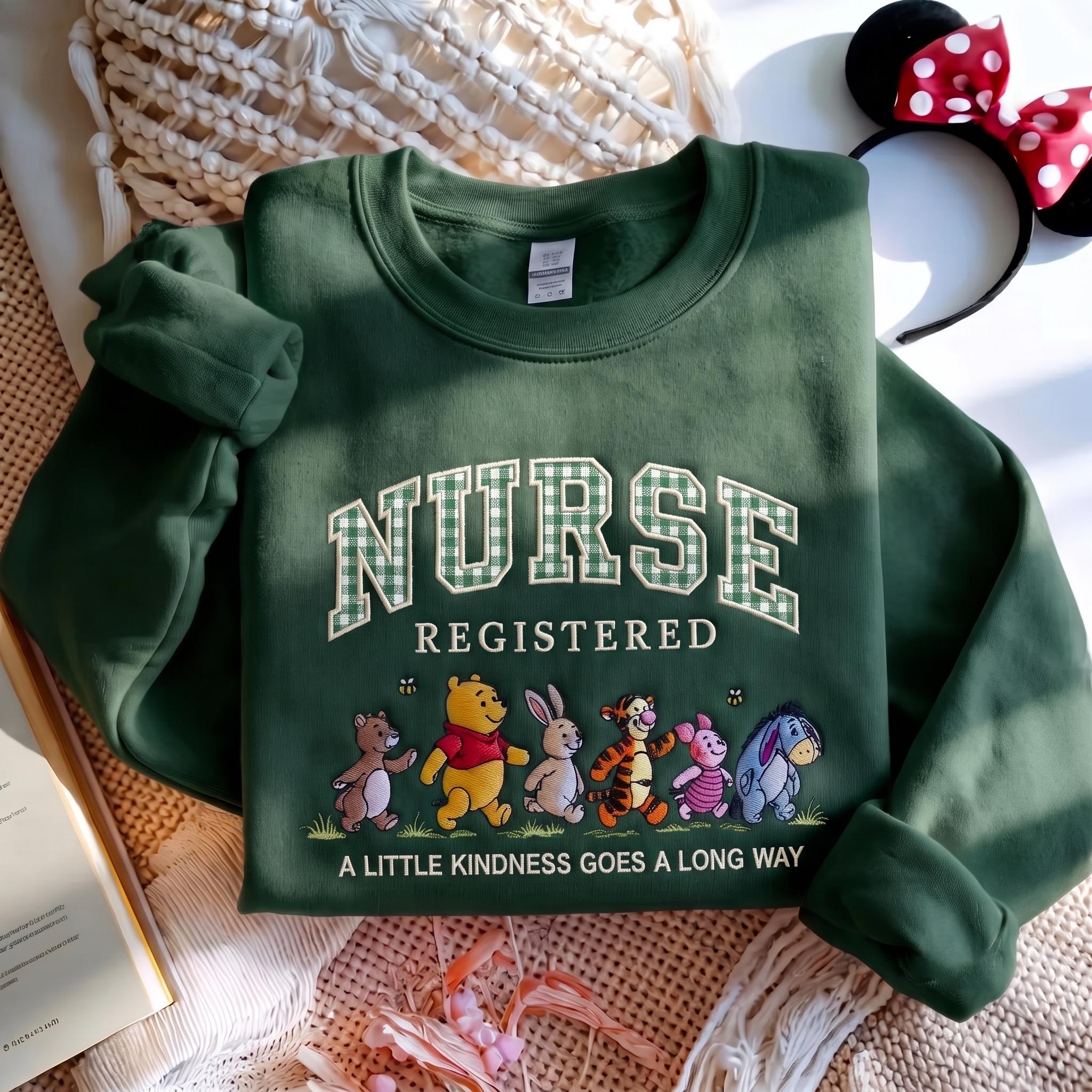 Winnie the Pooh Registered Nurse Embroidered Sweatshirt with Patch Letter – Disney Nursing School Shirt and Nurse Appreciation Gift - photo 8
