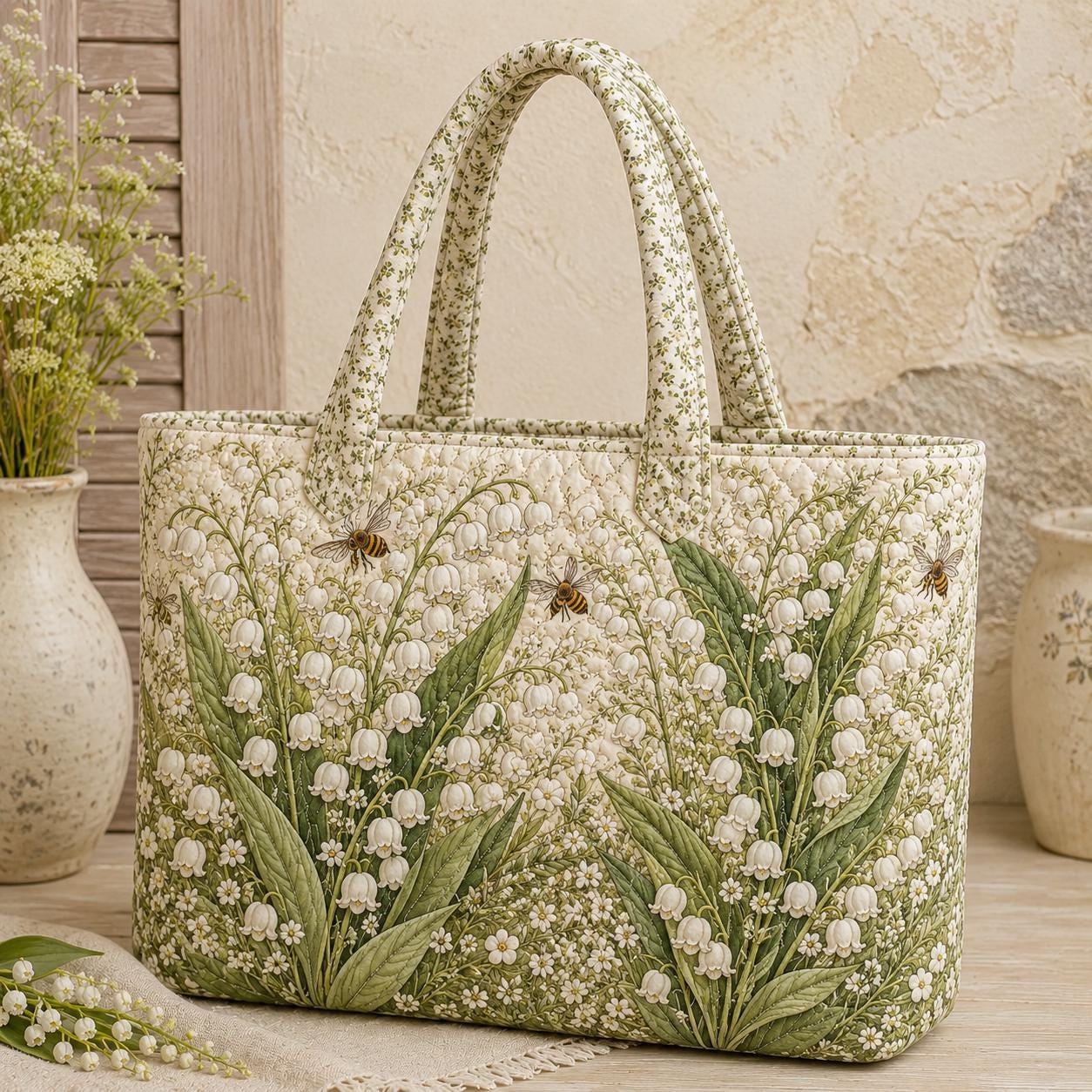 Floral Quilted Style Tote Bag and Botanical Flower Carryall with Lavender Hydrangea Wildflower Market Bag Cottagecore Gift for Mom - photo 4