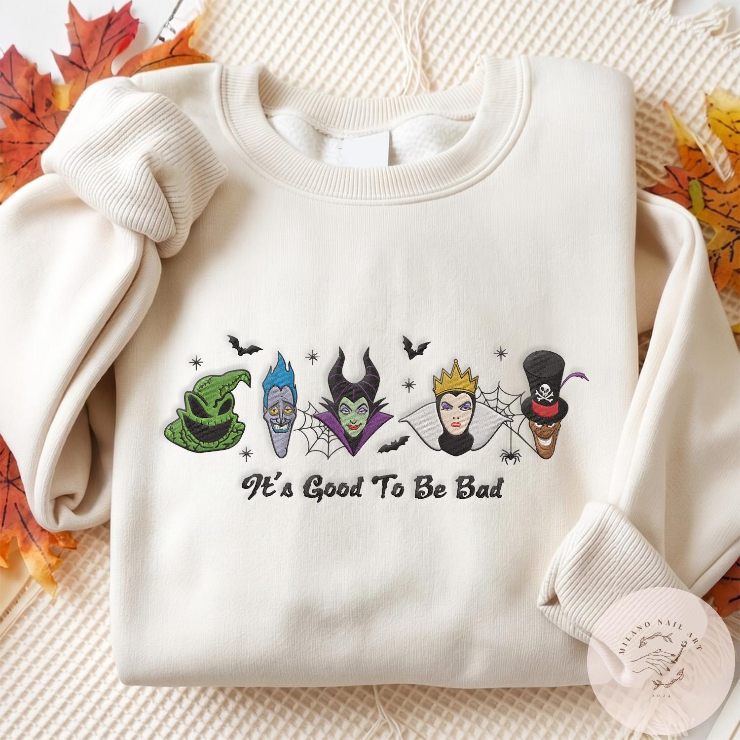 Embroidered Disney Villains It's Good to Be Bad T-Shirt Sweatshirt with Evil Queen Hades Ursula Maleficent – Halloween Baby Tee Crop Tank