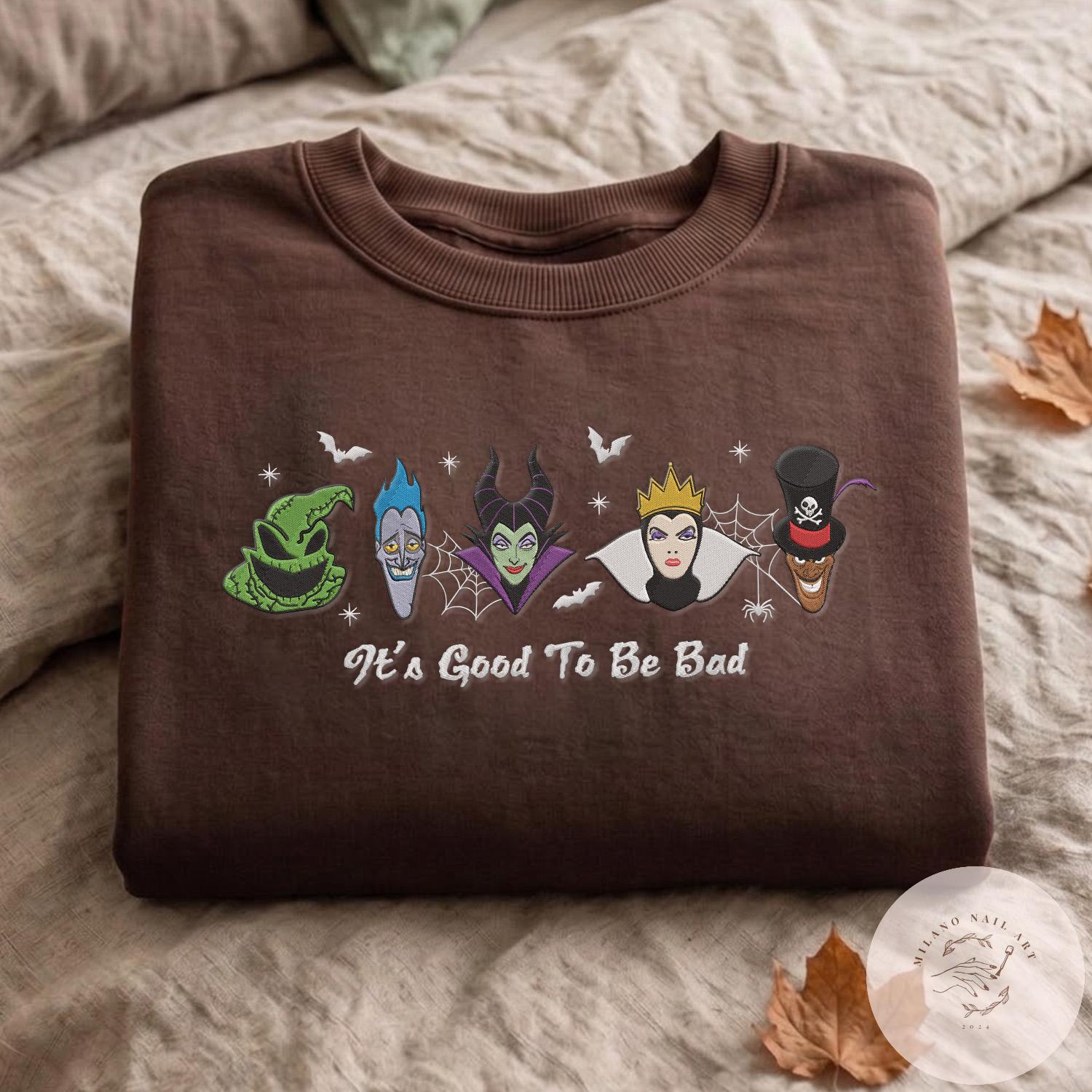 Embroidered Disney Villains It's Good to Be Bad T-Shirt Sweatshirt with Evil Queen Hades Ursula Maleficent – Halloween Baby Tee Crop Tank - photo 2