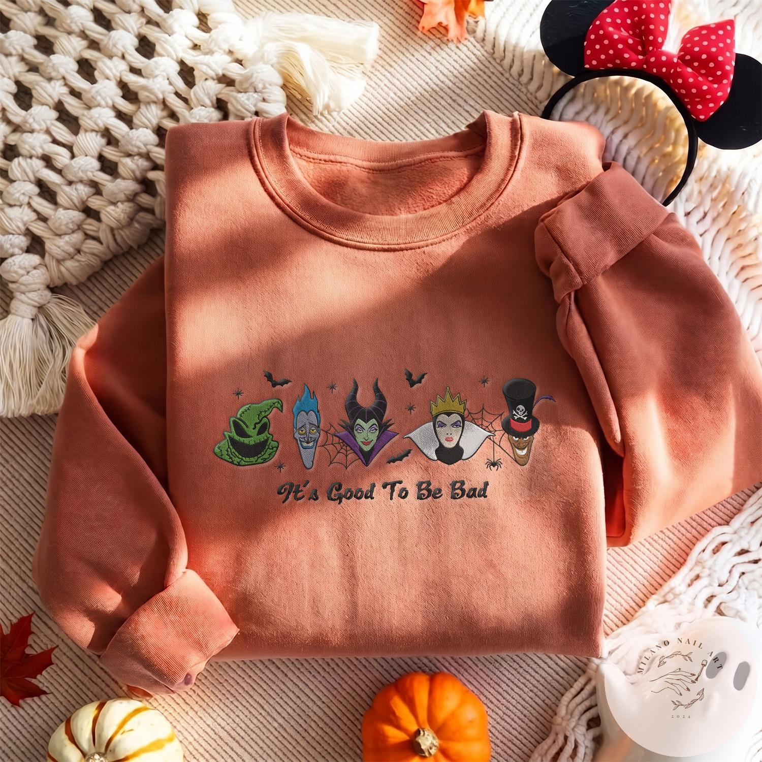 Embroidered Disney Villains It's Good to Be Bad T-Shirt Sweatshirt with Evil Queen Hades Ursula Maleficent – Halloween Baby Tee Crop Tank - photo 3