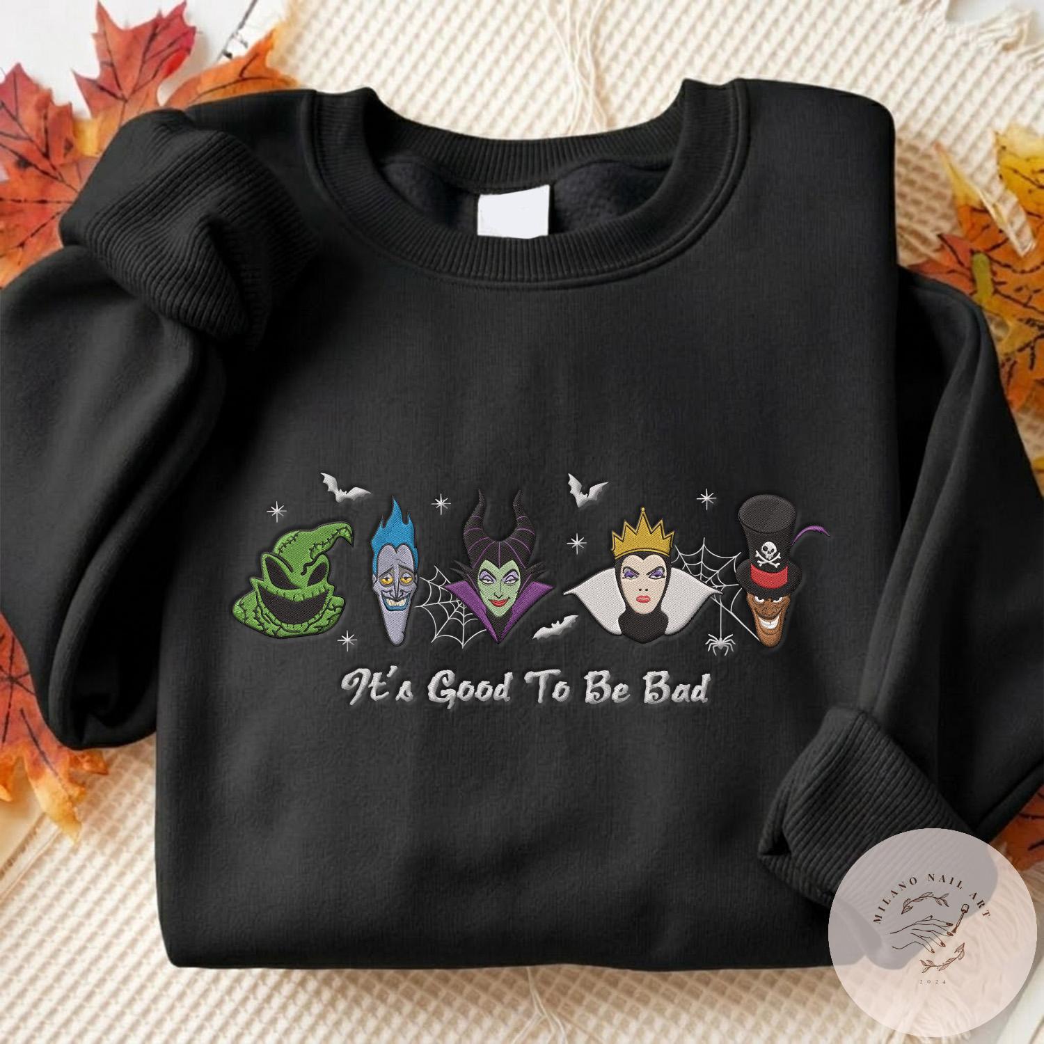 Embroidered Disney Villains It's Good to Be Bad T-Shirt Sweatshirt with Evil Queen Hades Ursula Maleficent – Halloween Baby Tee Crop Tank - photo 4