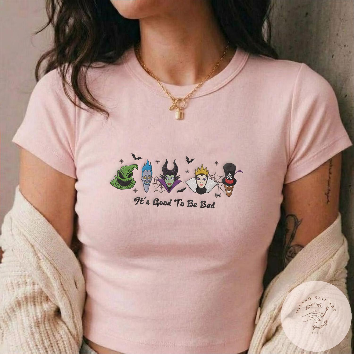 Embroidered Disney Villains It's Good to Be Bad T-Shirt Sweatshirt with Evil Queen Hades Ursula Maleficent – Halloween Baby Tee Crop Tank - photo 6