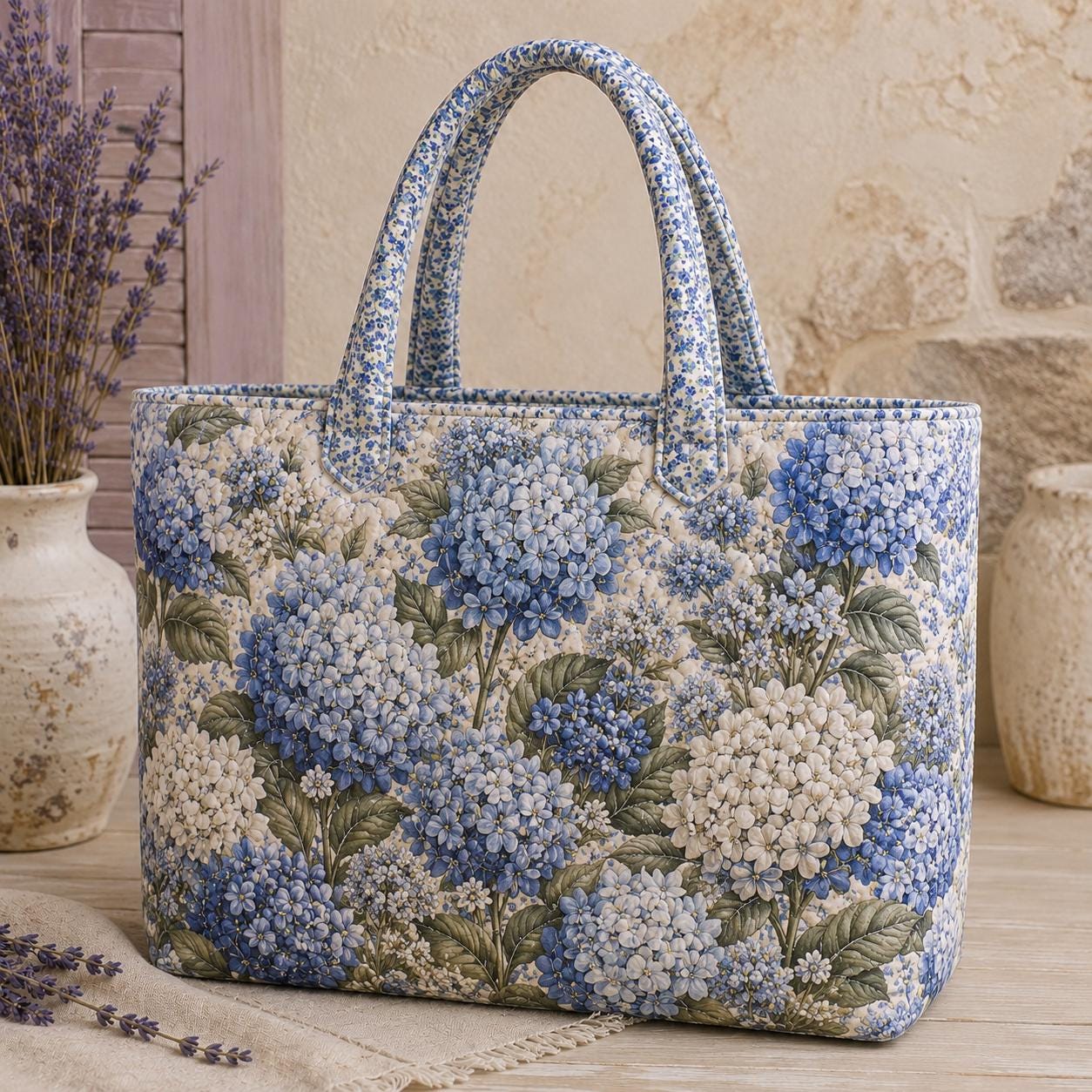 Vintage Floral Quilted Style Tote and Pink Peony Lavender Wildflower Hydrangea Shoulder Bag with Botanical Everyday Carryall for Women - photo 2