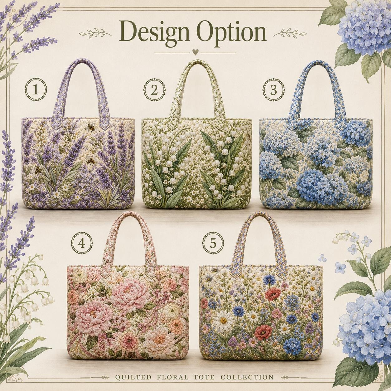 Vintage Floral Quilted Style Tote and Pink Peony Lavender Wildflower Hydrangea Shoulder Bag with Botanical Everyday Carryall for Women - photo 6
