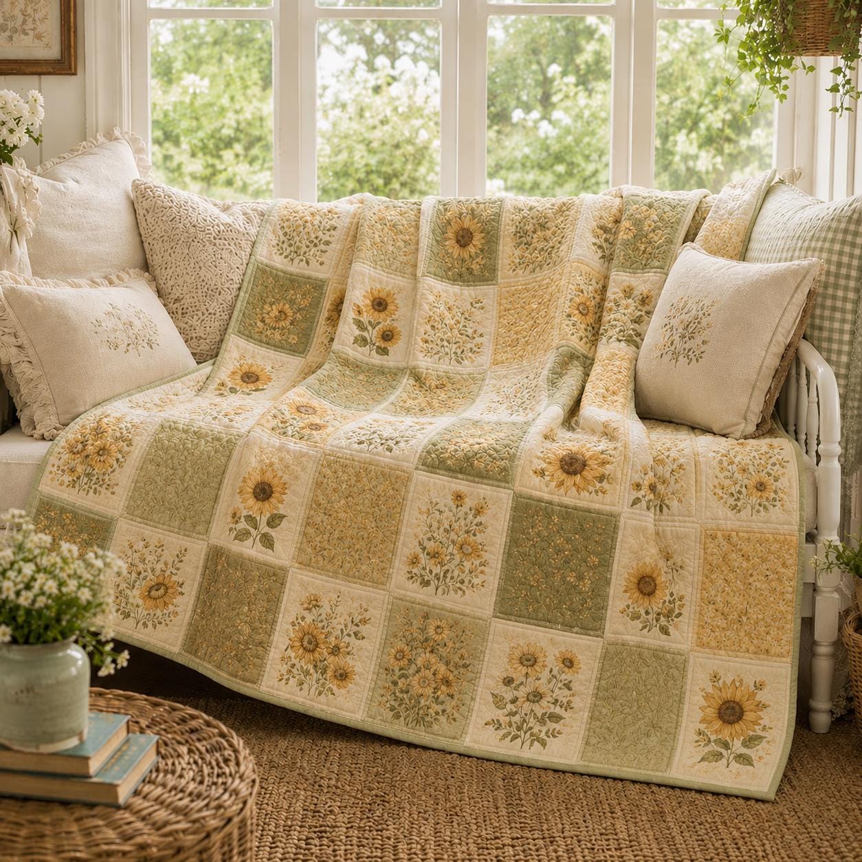 Blue Pink Floral Hydrangea Quilted Style Blanket – Vintage Botanical Throw Bedspread for Romantic Cottage Farmhouse Bedding and Gift for Her - photo 4