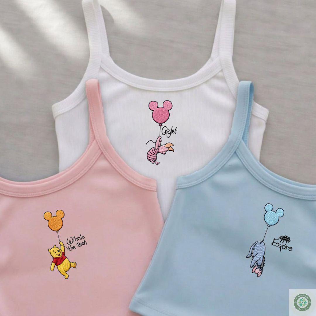 Embroidered Winnie the Pooh Shirt with Piglet Eeyore and Tigger – WDW Disneyland Trip Lace Trim Tank Top Baby Tee - photo 4