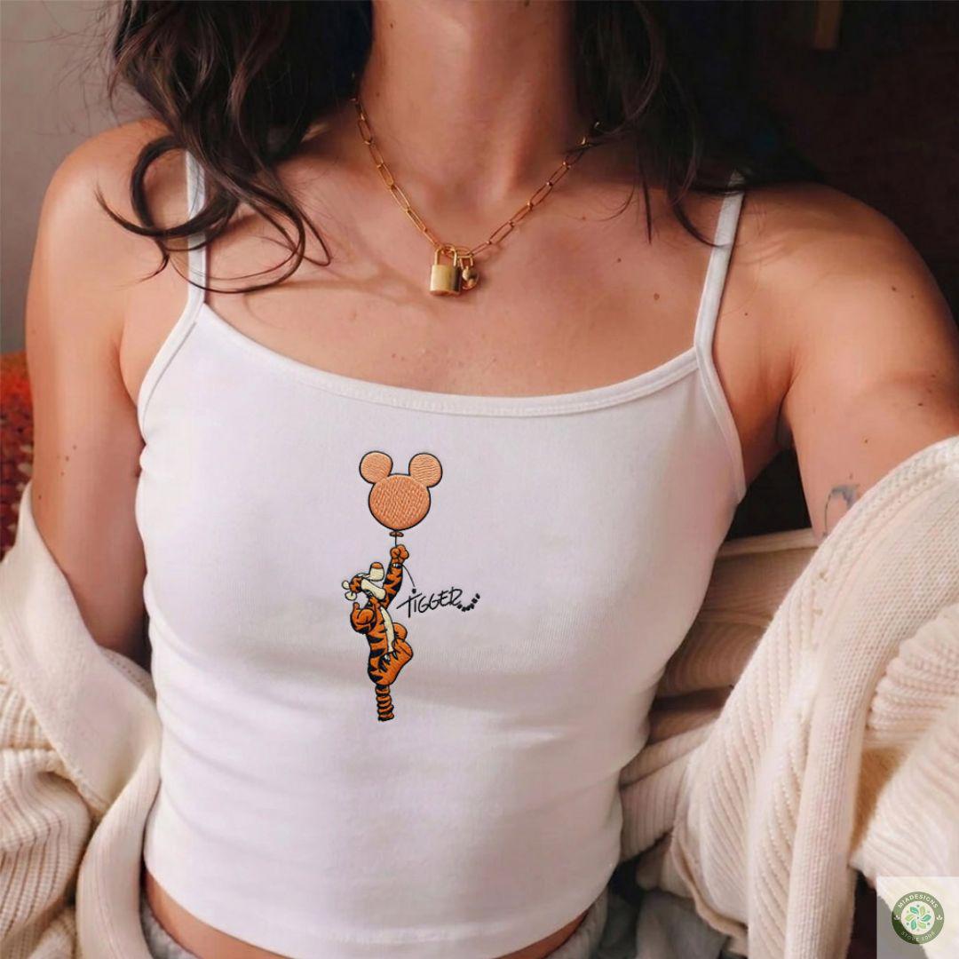 Embroidered Winnie the Pooh Shirt with Piglet Eeyore and Tigger – WDW Disneyland Trip Lace Trim Tank Top Baby Tee - photo 5