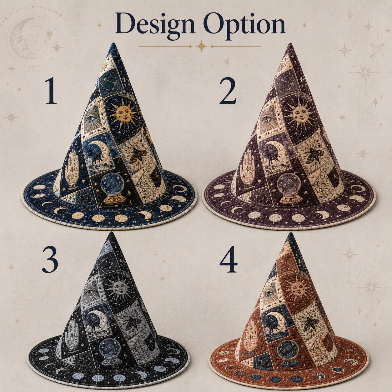 Celestial Tarot Quilted Style Witch Hat Decor and Table Decoration with Moon Phase Astrology Halloween Centerpiece, Zodiac Witchcore Fabric - photo 5