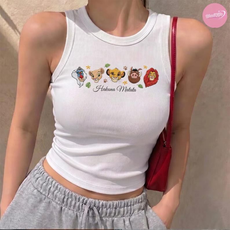 Embroidered Hakuna Matata Baby Tee Crop Tank with Disney The Lion King Design – Animal Kingdom WDW Shirt and Girls Trip Lace Trim Tank Top - photo 2