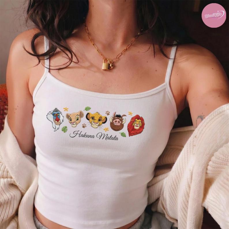 Embroidered Hakuna Matata Baby Tee Crop Tank with Disney The Lion King Design – Animal Kingdom WDW Shirt and Girls Trip Lace Trim Tank Top - photo 3