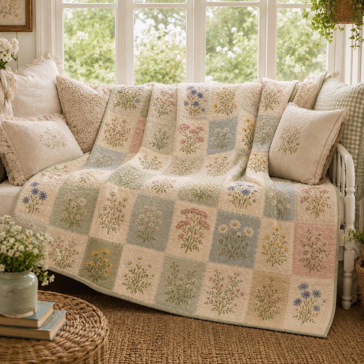 Purple Lavender Floral Quilted Style Blanket – Vintage Botanical Garden Throw Bedspread for Cottagecore Farmhouse Bedding and Cozy Gift for Her - photo 5