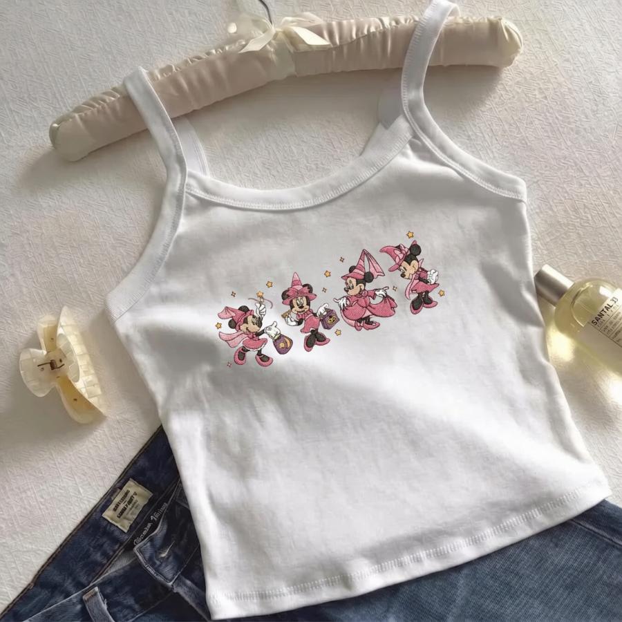 Embroidered Disney Minnie Witch Tank Top with Pink Fantasia Cartoon Mouse Baby Tee – Cute Disney Trip Outfit and Halloween Gift - photo 2