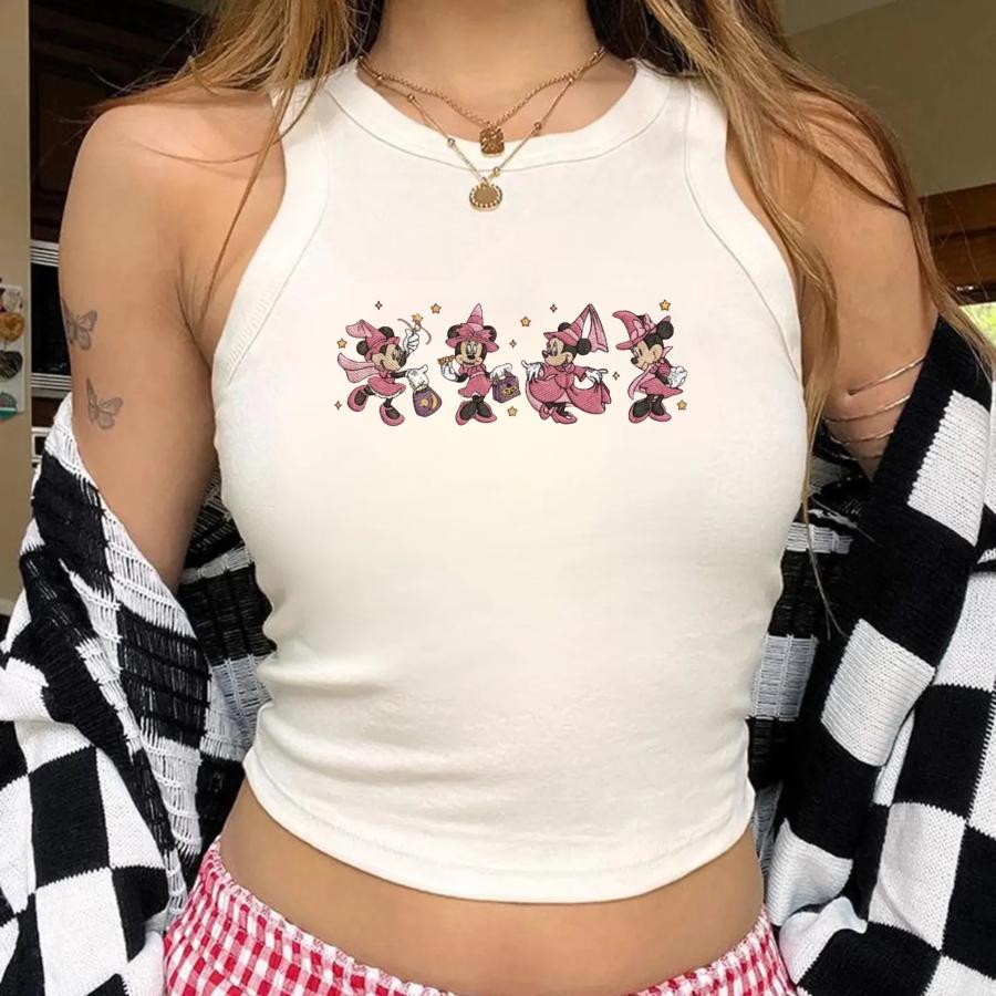Embroidered Disney Minnie Witch Tank Top with Pink Fantasia Cartoon Mouse Baby Tee – Cute Disney Trip Outfit and Halloween Gift - photo 5