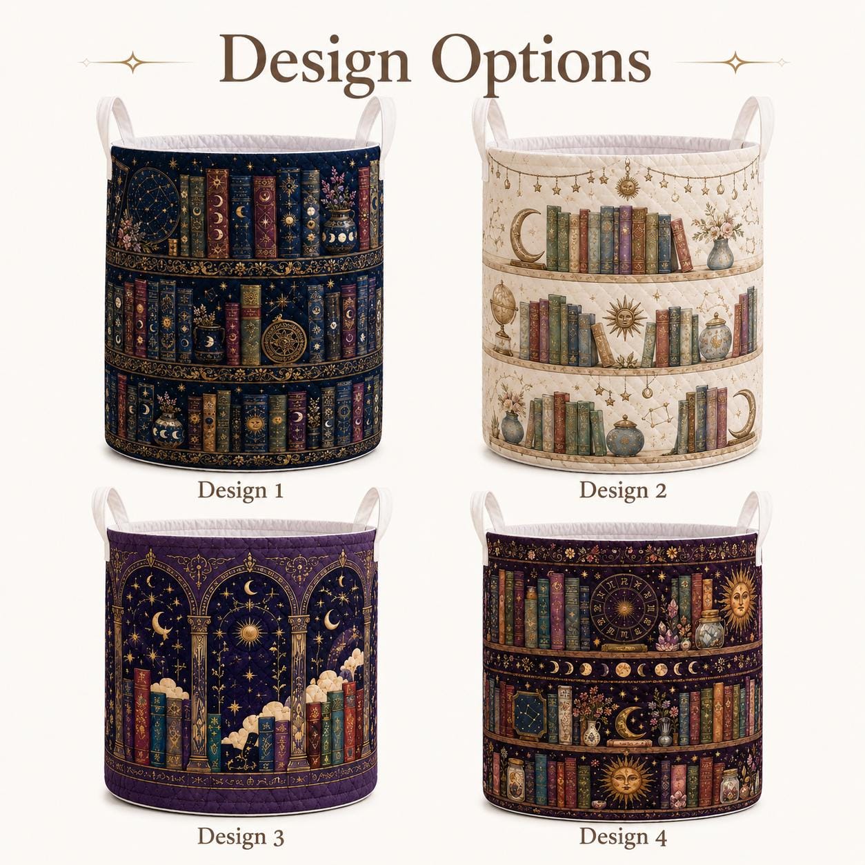 Celestial Bookshelf Quilted Style Fabric Laundry Basket with Moon and Stars – Cozy Nursery Room Decor Hamper Storage Bin for Book Lover - photo 8