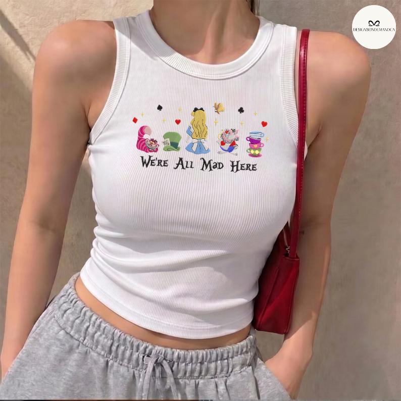 Embroidered Alice in Wonderland Baby Tee Crop Tank with Disney Princess Alice – Disneyland Magic Kingdom Lace Trim Tank Top Outfit